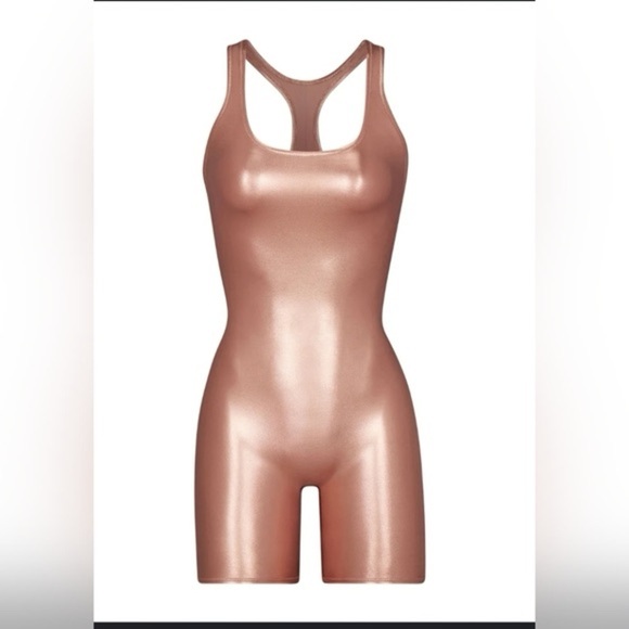 SKIMS Metallic Swim Cycle Suit Champagne - Picture 1 of 8